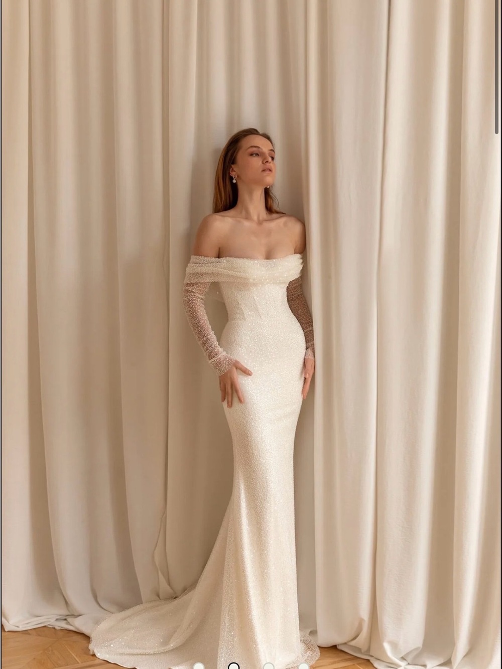 Off-Shoulder Ivory Sequin Mermaid Bridal Gown